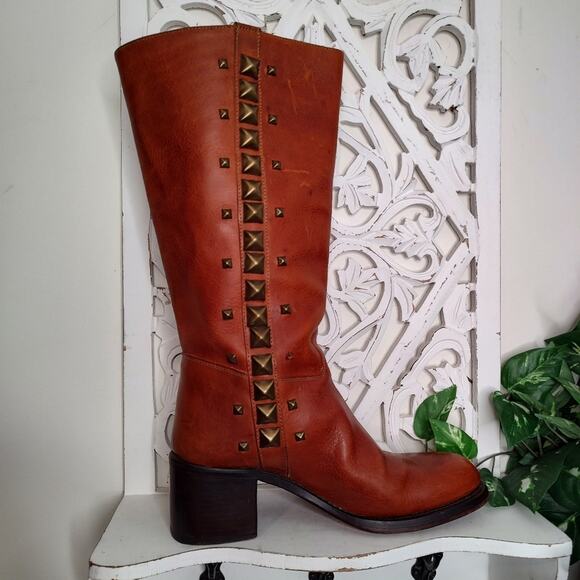 Free Lance Studded Brown/Tan Leather Boots Size 38 - Picture 5 of 15